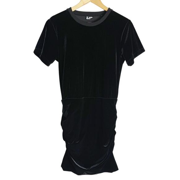 The Kooples Black Velvet Short Sleeve Ruched Crewneck Mini Dress Size Medium - Picture 6 of 13